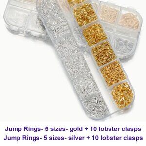 Silver & Gold Mixed Size Jump Ring Set 5 Sizes and 20 Lobster Clasps